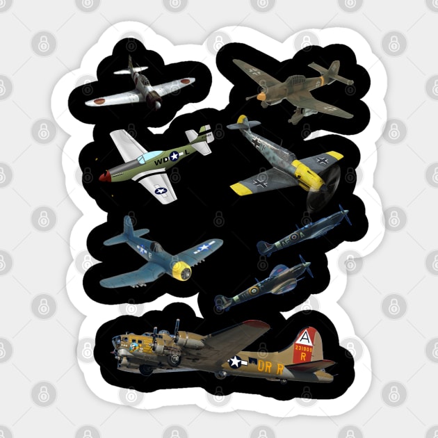 WW2 Warbirds P51 Mustang Spitfire Messerschmitt B-17 Sticker by F&L Design Co.